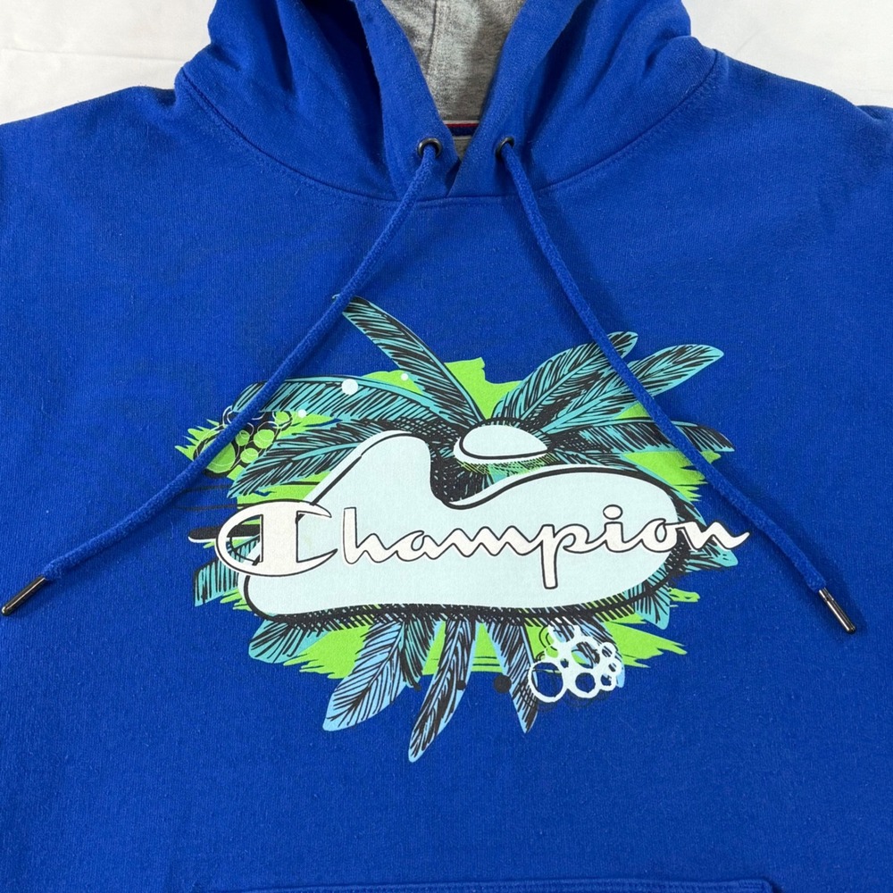 Champion Mens Royal Blue Tropical Palm Graphic Hoodie Sweatshirt GF89H Small